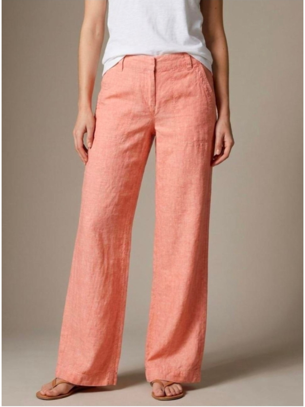 Anthropologie Pilcro Linen Wide-Leg Trousers Coral Pink Size 2